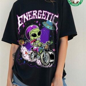 2/$15 SHEIN alien Cartoon Print Short Sleeve Oversized Women T-Shirt